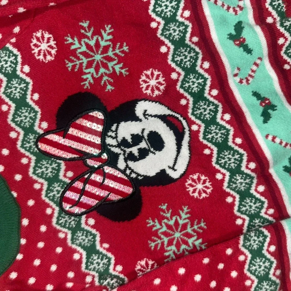 Disney Minnie Mouse Christmas Sweater Girls Size 3 Red Knit Ribbed Hem Crew Neck